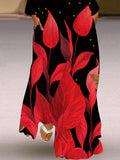 Momentlover Split-Joint Printed Contrast Color Plus Size Loose V-Neck Maxi Dresses