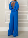 Momentlover Split-Joint Solid Color Pleated Elasticity Backless Sleeveless High Waisted Jumpsuits