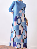 Momentlover Fashion Loose Geometric Printed Pleated Midi Dress