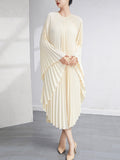 Momentlover Batwing Sleeves Loose Pleated Solid Color Maxi Dresses