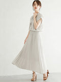 Momentlover Chiffon 5 Colors Loose Pleated Split-Joint Dress