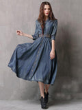 Momentlover Vintage Embroidered Cropped Denim Dress