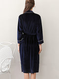 Momentlover Comfortable Solid Bandage V-Neck Pajama Robe