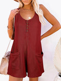Momentlover Split-Joint Sleeveless Loose U-Neck Rompers