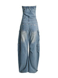 Momentlover Split-Joint Pockets Hollow Buttoned Wide Leg Sleeveless Tube Jumpsuits