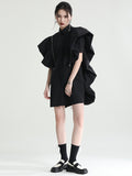Momentlover Original Solid Color Detachable Falbala Black Mini Dress