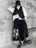 Momentlover Original Loose Lace-Up Hollow Sleeve Blouse+Black Vest+Wide Leg Pants Culotte Three Pieces Set