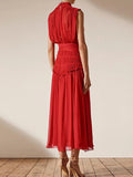Momentlover Urban Solid Color High Waisted Falbala Maxi Dress