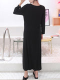 Momentlover Simple Modal Solid Color Round-Neck Long Sleeves Midi Dress