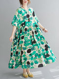 Momentlover Cotton Blend Round-Neck Polka-Dot Maxi Dress