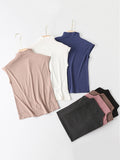 Momentlover Simple Solid Color Sleeveless Casual High-Neck Vest