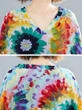 Momentlover Vintage Loose Tie-Dyed Batwing Sleeves V-Neck Maxi Dress