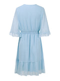 Momentlover Original Half Sleeves Loose Polka-Dot Falbala Solid Color V-Neck Mini Dresses