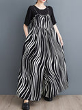 Momentlover Zebra-Stripe Loose Culottes Spaghetti-Neck Overalls