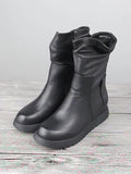 Momentlover Leisure Fashion Solid Leather Martin Boots