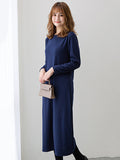 Momentlover Simple Solid Color Round-Neck A-Line Midi Dress