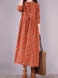 Momentlover Original Lapel Frenum Floral Printed Midi Dress