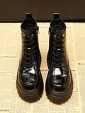 Momentlover Split-Joint Lace-Up Platform Shoes Dr. Martens Boots Boots