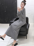 Momentlover Simple Modal Solid Color Round-Neck Long Sleeves Midi Dress
