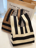 Momentlover Knitting Checkerboard Zebra-Stripe Striped Bags Accessories Handbags