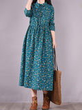 Momentlover Original Lapel Frenum Floral Printed Midi Dress