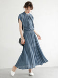 Momentlover Chiffon 5 Colors Loose Pleated Split-Joint Dress