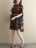 Momentlover Loose Vintage Striped Shirt Dress