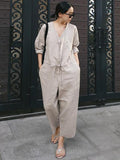 Momentlover Casual Linen V-neck Jumpsuit