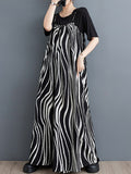 Momentlover Zebra-Stripe Loose Culottes Spaghetti-Neck Overalls