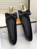 Momentlover Square-Toe Split-Joint Shallow Cut Contrast Color Bowknot Flats