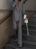 Momentlover Printed Long Sleeves Lapel Outwear Top + Flared Trousers Bottom Two Pieces Set