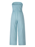 Momentlover Original Cold Shoulder Tied Solid Color Straight Leg Jumpsuits