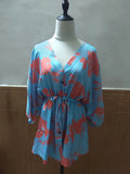 Momentlover Original Loose Floral Printed Contrast Color Tied Mini Shirt Dress