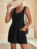 Momentlover Solid Color Sleeveless Loose U-neck Rompers