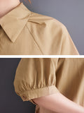 Momentlover Simple Half Sleeves Loose Solid Color Lapel Collar Midi Dresses