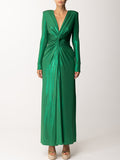 Momentlover Long Sleeves Solid Color V-Neck Evening Maxi Dresses