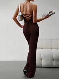 Momentlover Tied Solid Color Bandage Sleeveless High Waisted Tube Jumpsuits