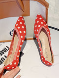 Momentlover V-Cut Polka-Dot Pointed-Toe Contrast Color Low Heels Flat Shoes