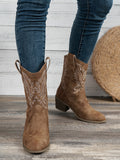Momentlover Split-Joint Round-Toe Embroidered Pumps Boots