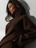 Momentlover Casual Solid Color Irregularity High-Neck Sweater& Wide Leg Pants Suits