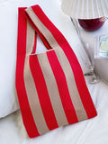 Momentlover Striped Contrast Color Woven Handbag Bags