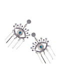 Momentlover Tasseled Rhine Stones Eye Shape Drop Earrings