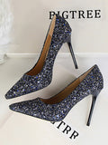 Momentlover Shallow Cut Sequined Pointed-Toe Pumps