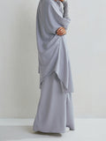 Momentlover Muslim Batwing Sleeves Long Sleeves Solid Color High Neck Shirts Top + Skirts Bottom Two Pieces Set