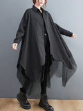 Momentlover Loose Striped Gauze Split-Joint Lapel Long Dress