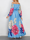 Momentlover Off-The-Shoulder A-Line Elasticity Flower Print Pleated Shirts Top + High Waisted Skirts Bottom Two Pieces Set