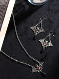 Momentlover Halloween Stylish Alloy Bat Cross Pearl Chain Necklace&Earrings
