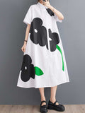 Momentlover Floral Printed Buttoned Short Sleeves Loose Lapel Collar Midi Dresses