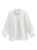 Momentlover Original Loose Lace-Up Hollow Sleeve Blouse+Black Vest+Wide Leg Pants Culotte Three Pieces Set