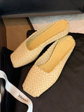 Momentlover Woven Square-Toe Split-Joint Open Toe Slippers&Mules